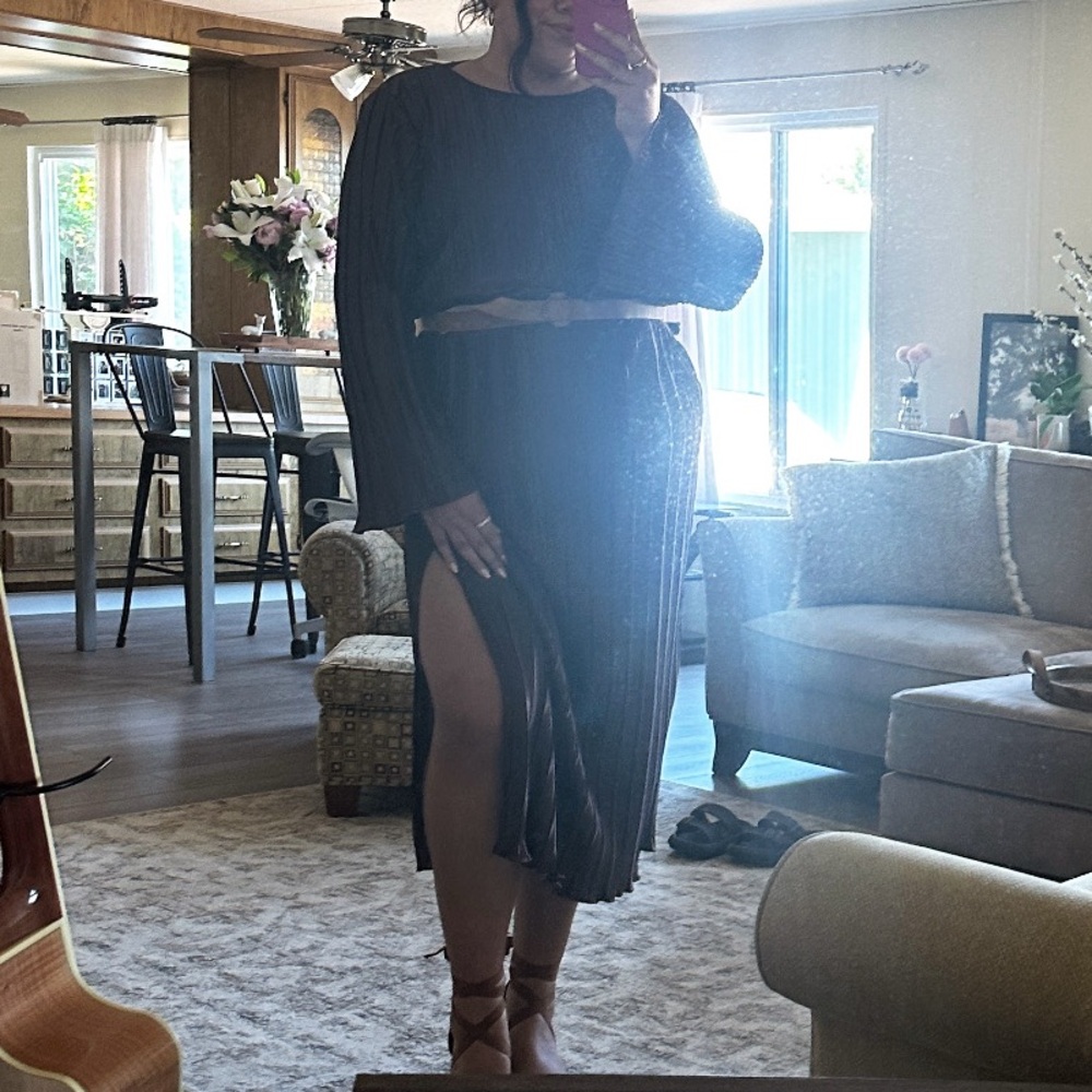 Elegant Brown Pleated Dress